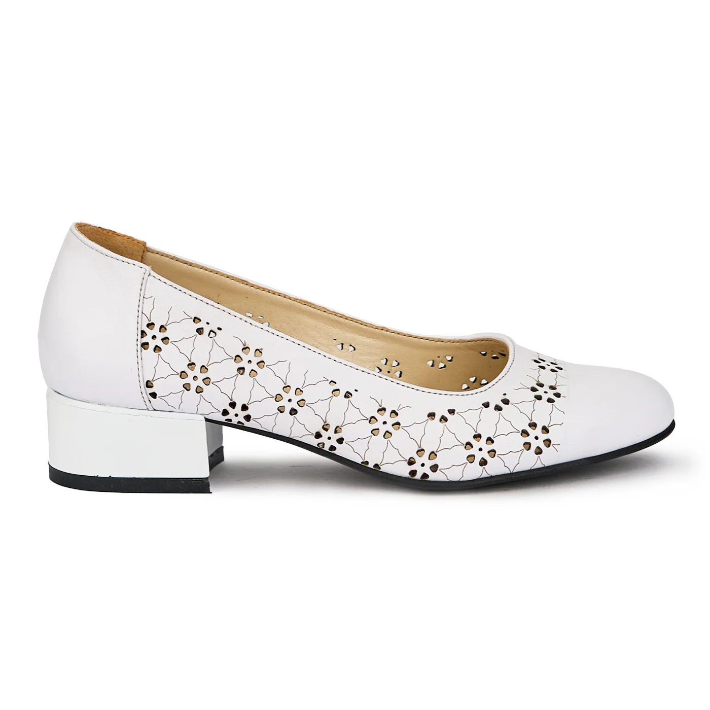 Pantofi dama din piele naturala alba cu toc mic 3.5 cm 15870