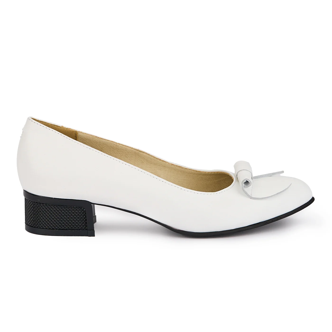 Pantofi dama din piele naturala alba cu toc mic 3.5 cm 16855