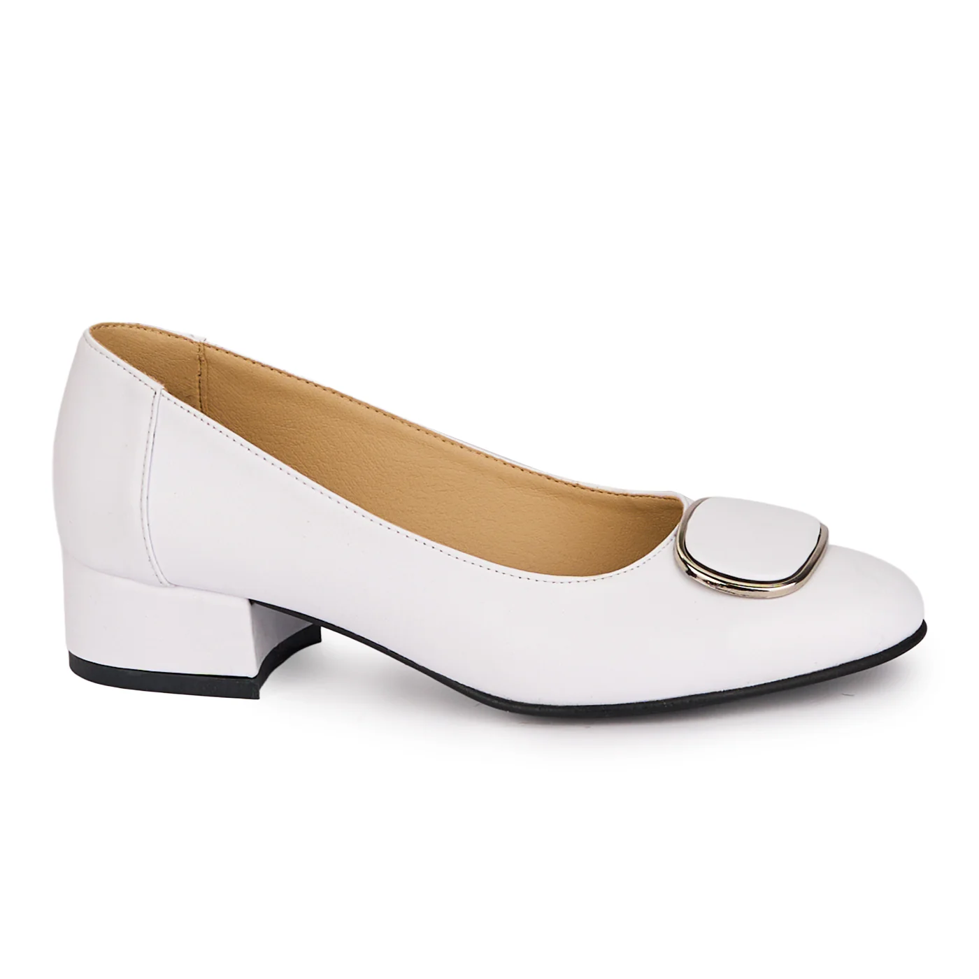 Pantofi dama din piele naturala alba cu toc mic 3.5 cm 18601