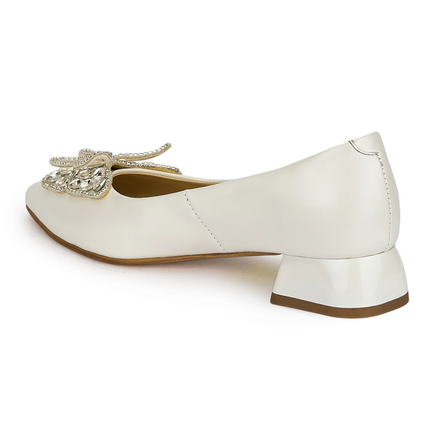 Pantofi dama din piele naturala alba cu toc mic 3 cm 19424 - Image 2
