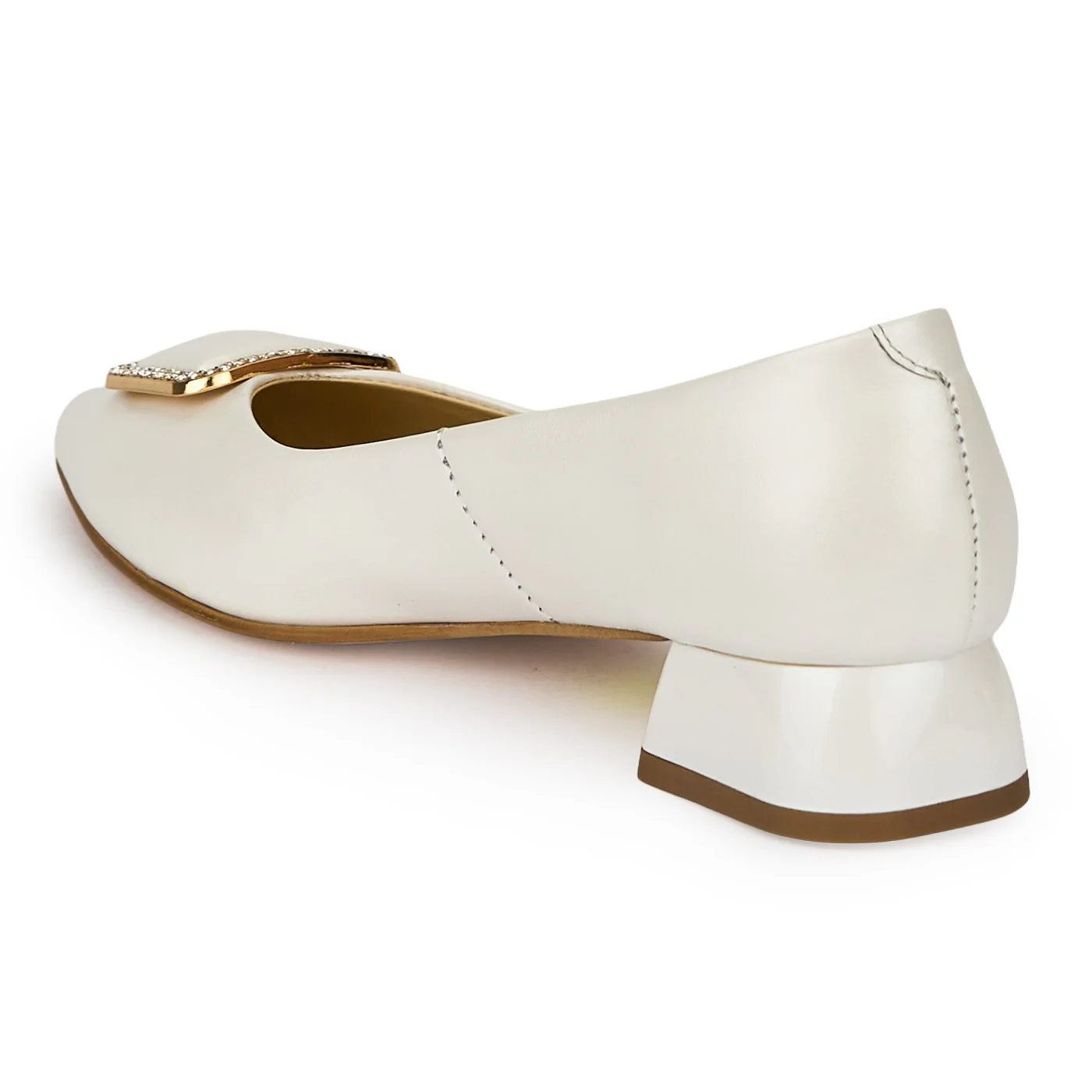 Pantofi dama din piele naturala alba cu toc mic 3 cm 19425 - Image 2
