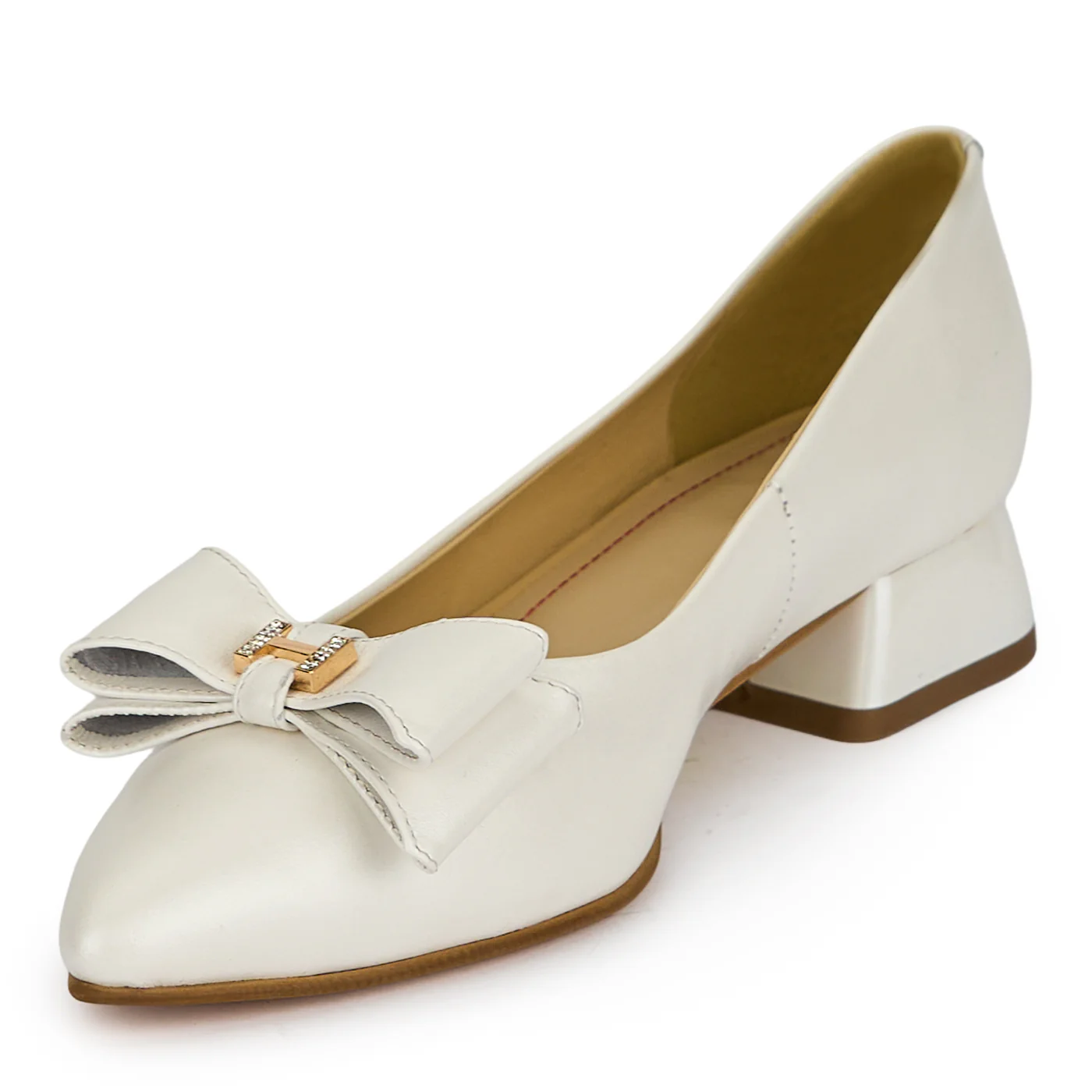 Pantofi dama din piele naturala alba cu toc mic 3 cm 19428 - Image 3