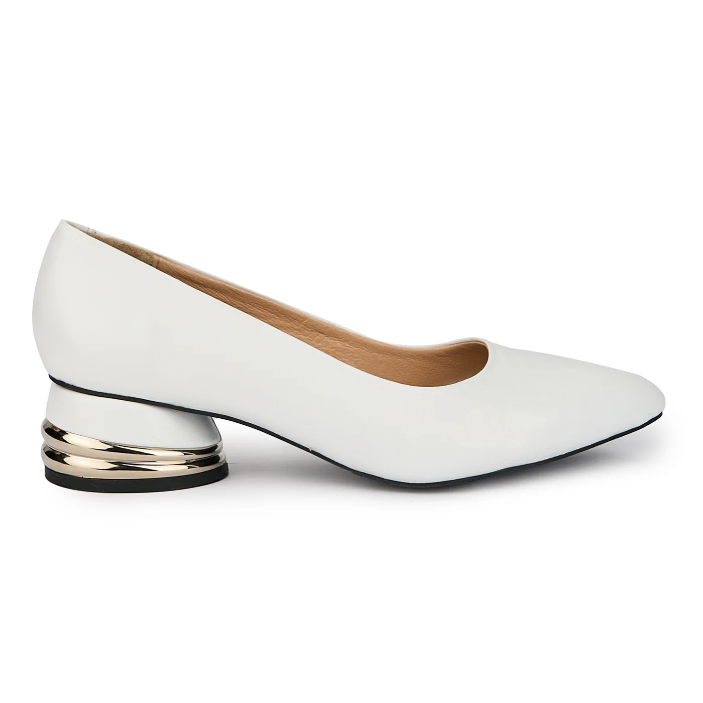 Pantofi dama din piele naturala alba cu toc mic 4 cm 15663