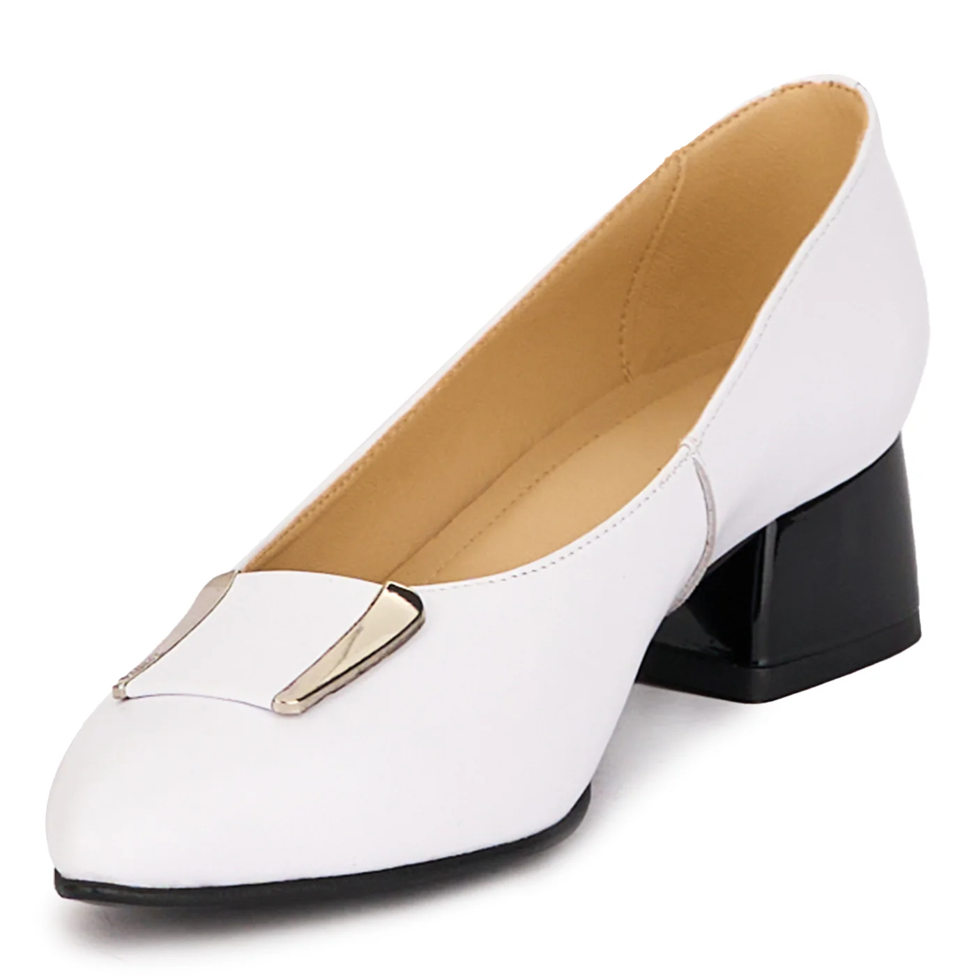 Pantofi dama din piele naturala alba cu toc mic 4 cm 18606 - Image 3