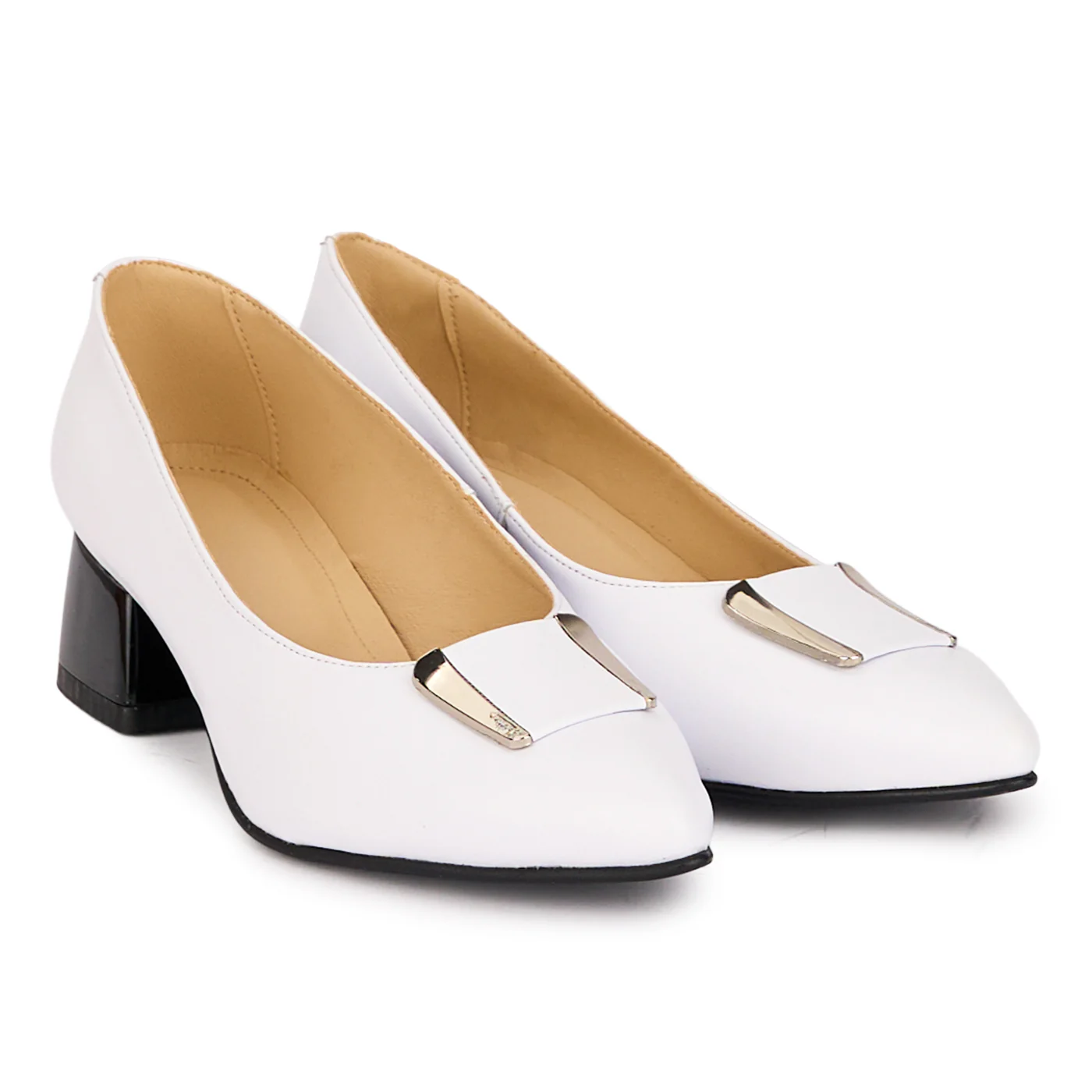 Pantofi dama din piele naturala alba cu toc mic 4 cm 18606 - Image 4