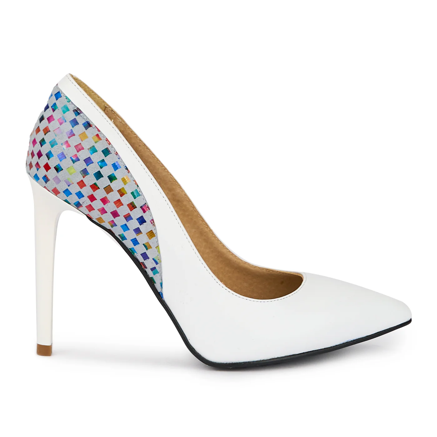 Pantofi dama din piele naturala alba cu toc subtire 10.5 cm 15427