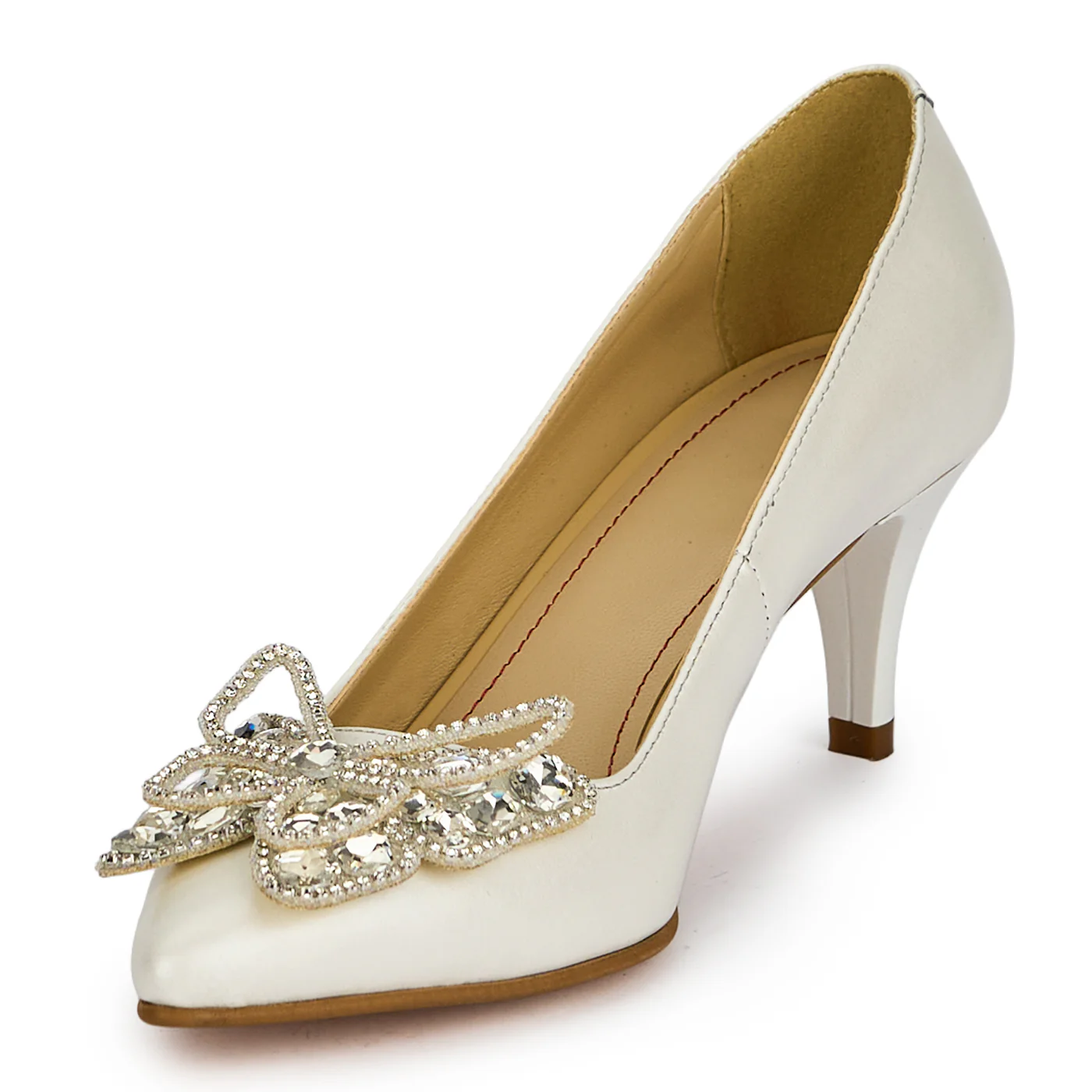 Pantofi dama din piele naturala alba cu toc subtire 7 cm 19478 - Image 3