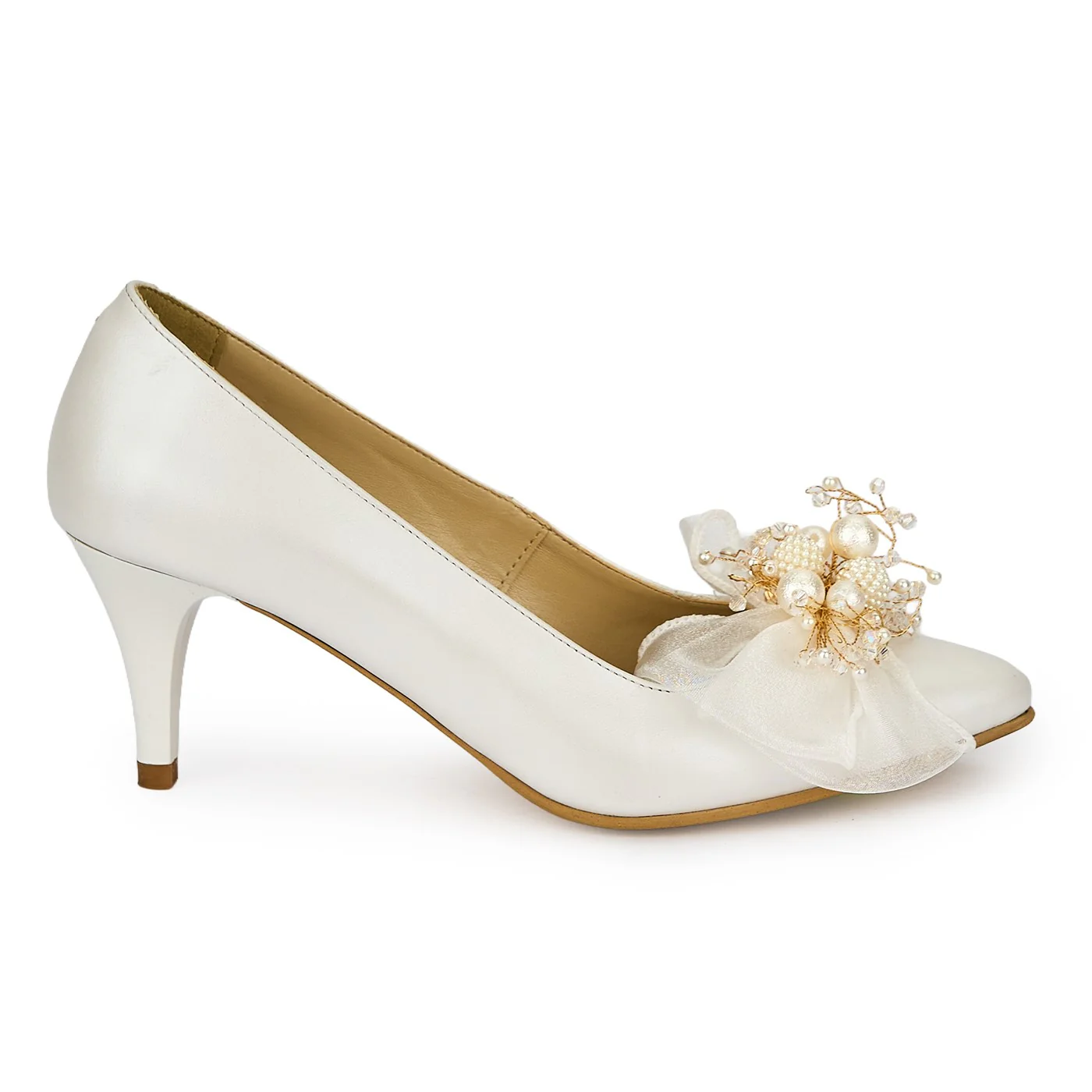Pantofi dama din piele naturala alba cu toc subtire 7 cm 19479