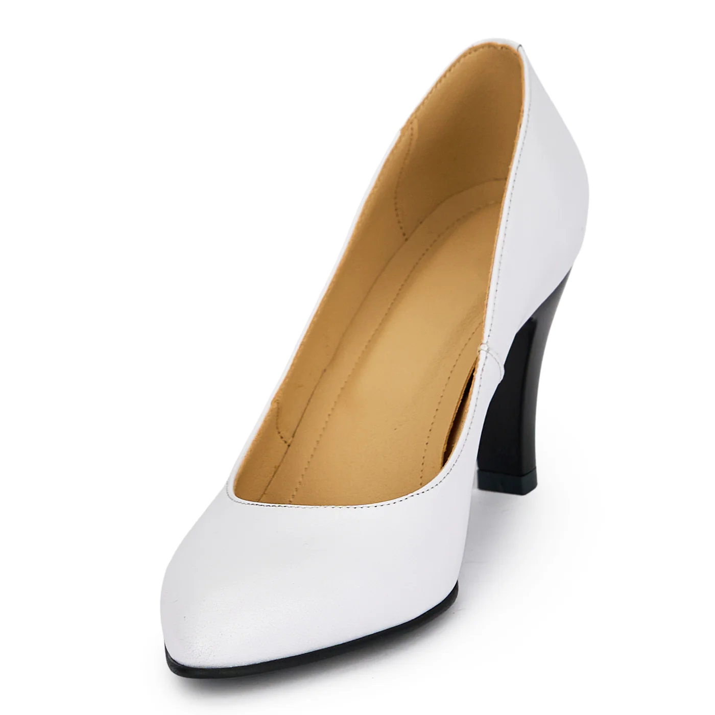 Pantofi dama din piele naturala alba cu toc subtire 8 cm 19180 - Image 3