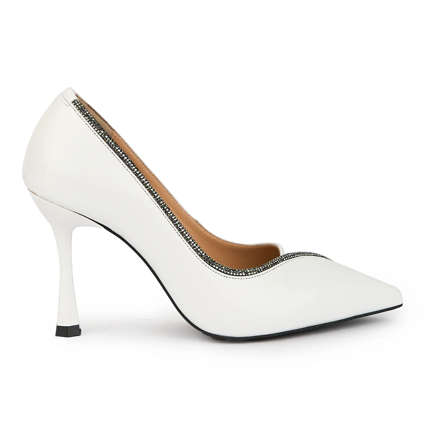 Pantofi dama din piele naturala alba cu toc subtire 9 cm 15668