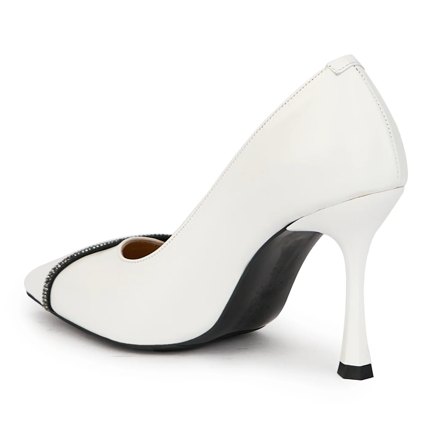 Pantofi dama din piele naturala alba cu toc subtire 9 cm 15668 - Image 2