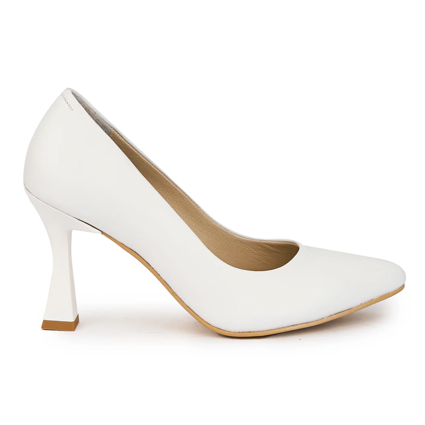 Pantofi dama din piele naturala alba cu toc subtire 9 cm 15917