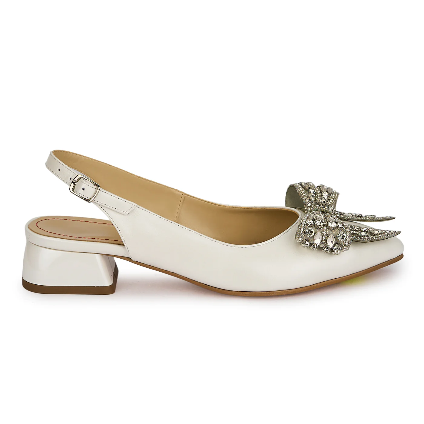 Pantofi dama din piele naturala alba sidef cu toc mic 3 cm 19913