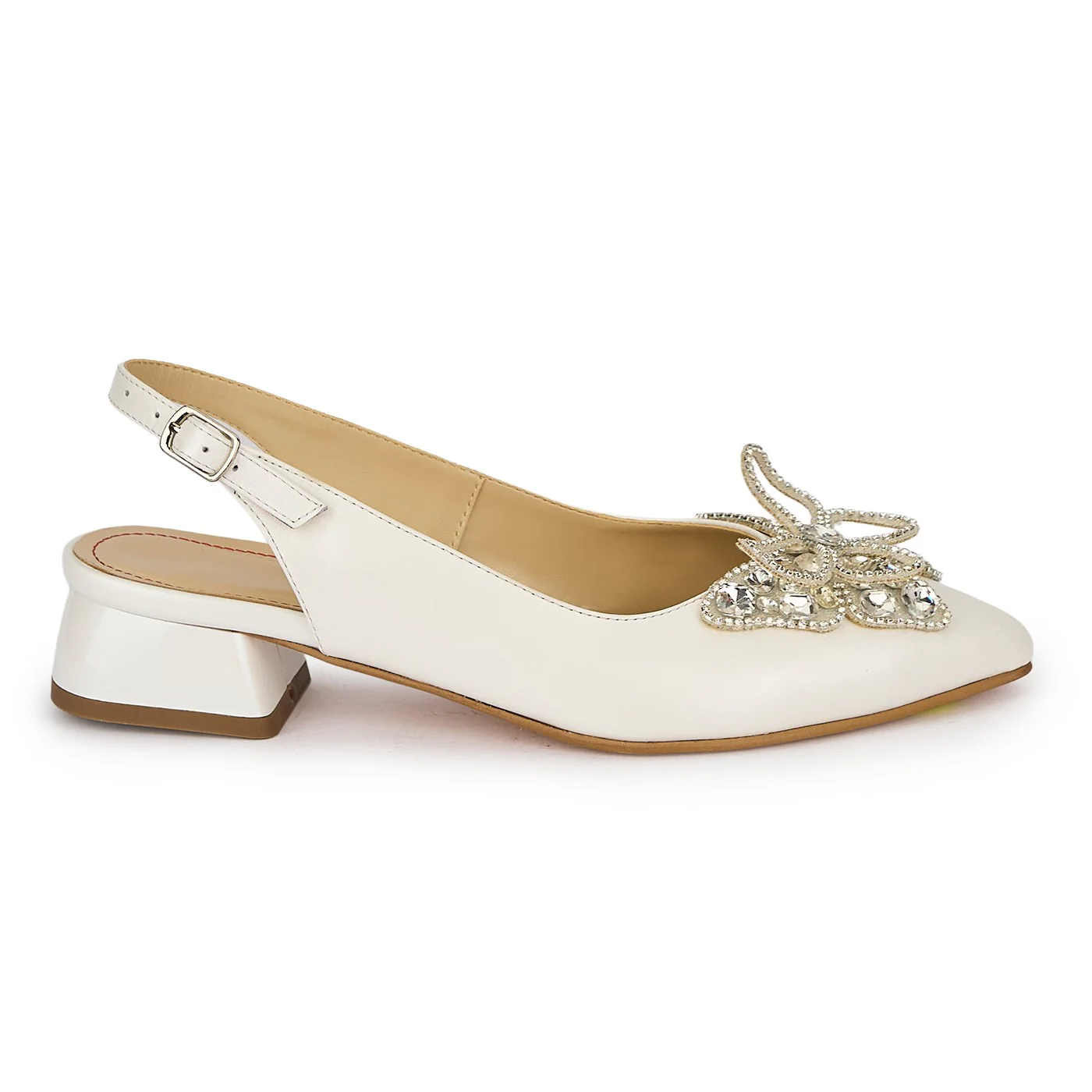 Pantofi dama din piele naturala alba sidef cu toc mic 3 cm 19917