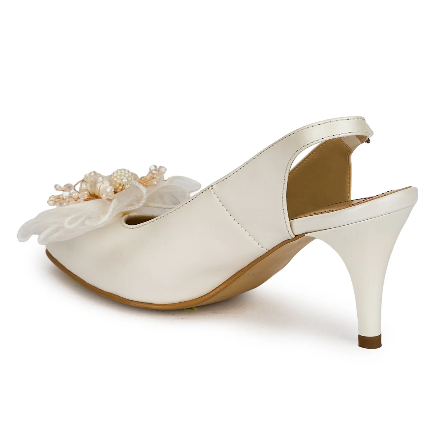 Pantofi dama din piele naturala alba sidef cu toc subtire 7.5 cm 19885 - Image 2