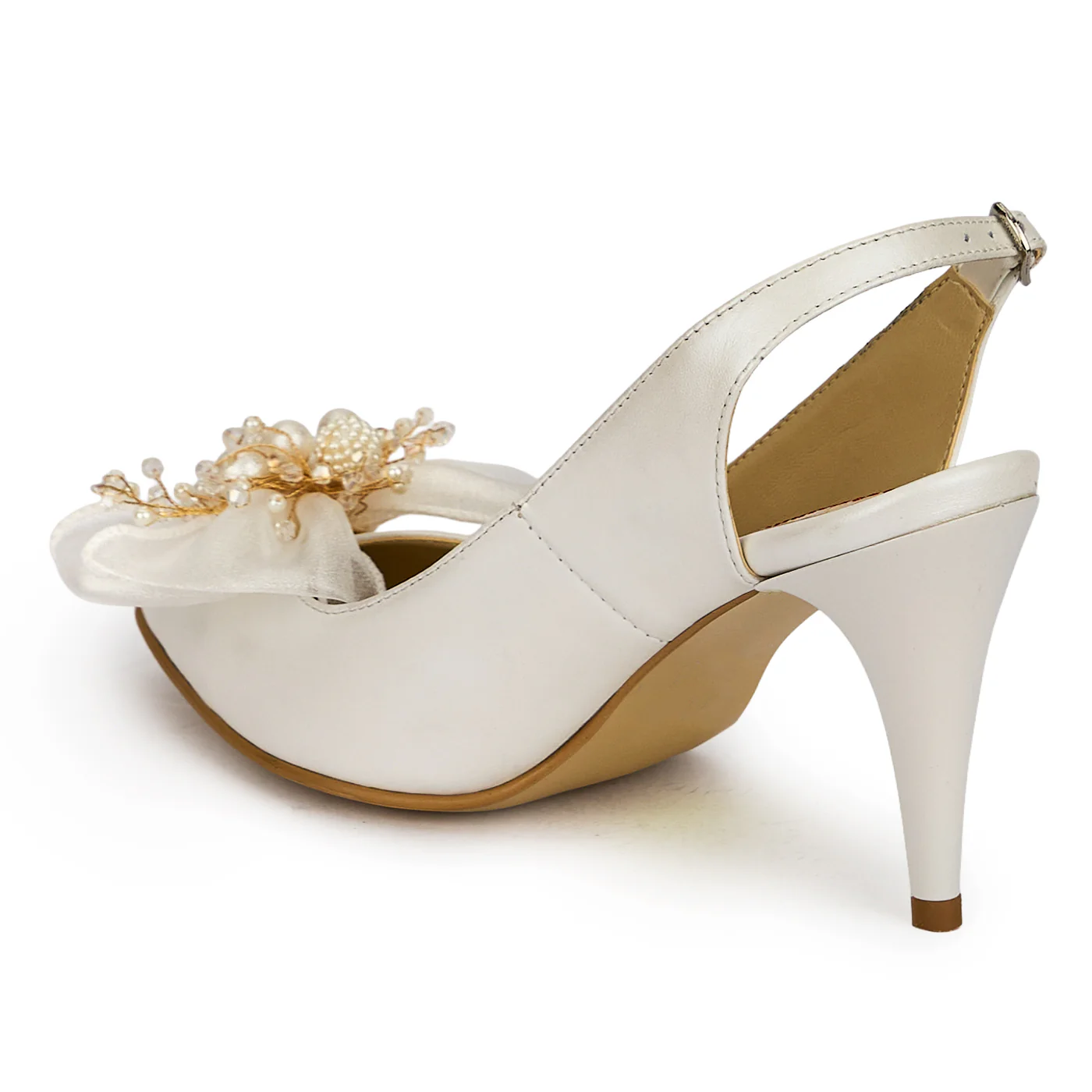 Pantofi dama din piele naturala alba sidef cu toc subtire 8.5 cm 19886 - Image 2