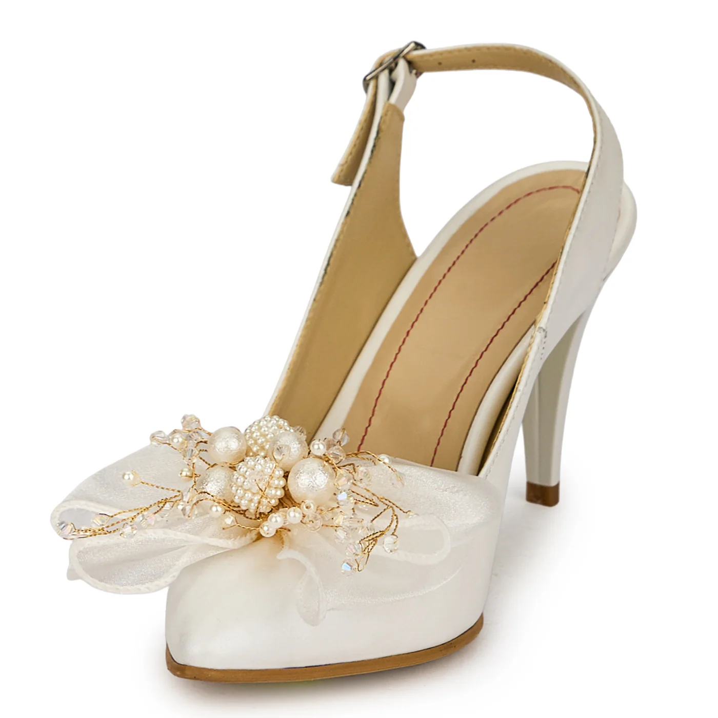 Pantofi dama din piele naturala alba sidef cu toc subtire 8.5 cm 19886 - Image 3