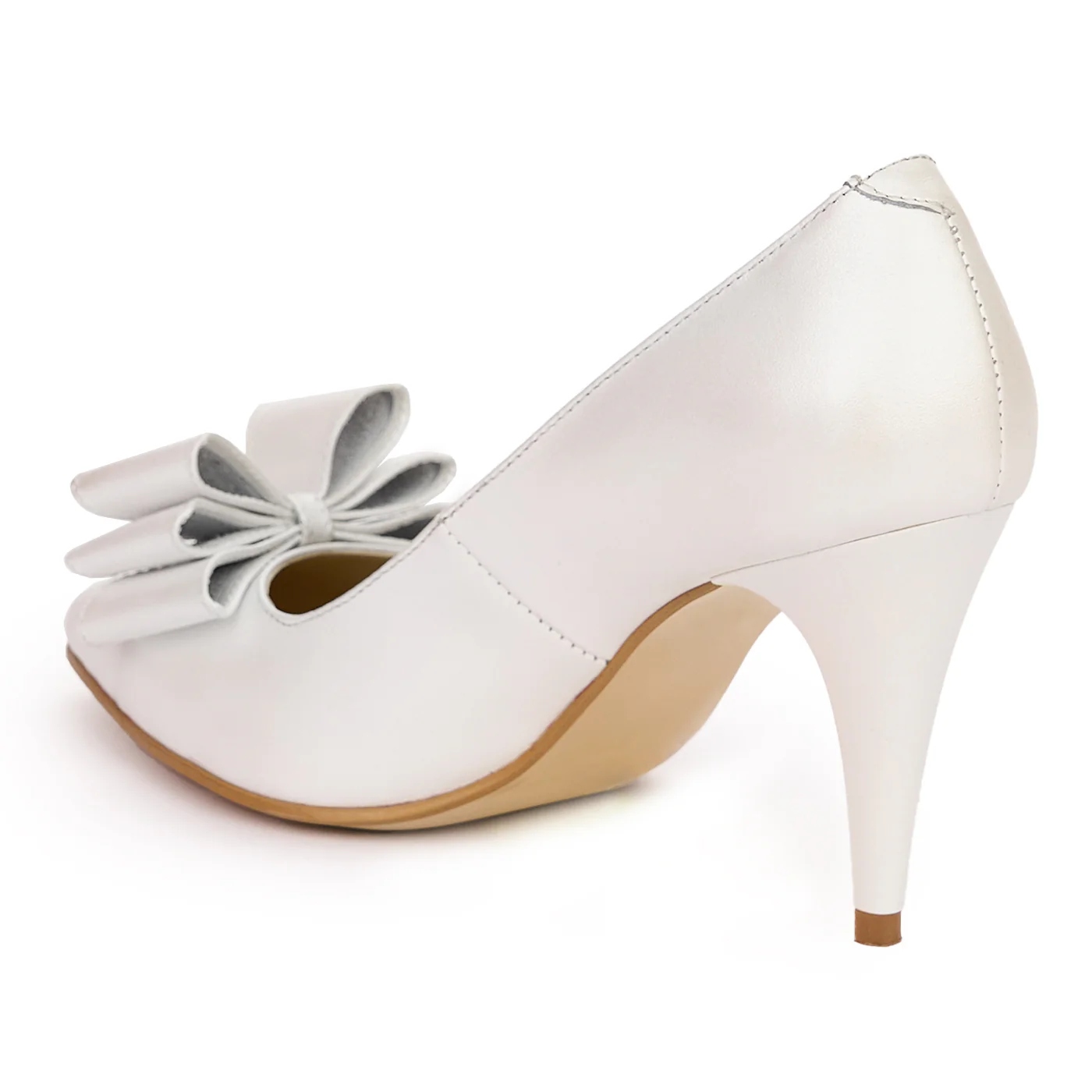 Pantofi dama din piele naturala alba sidef cu toc subtire 9 cm 13788 - Image 2