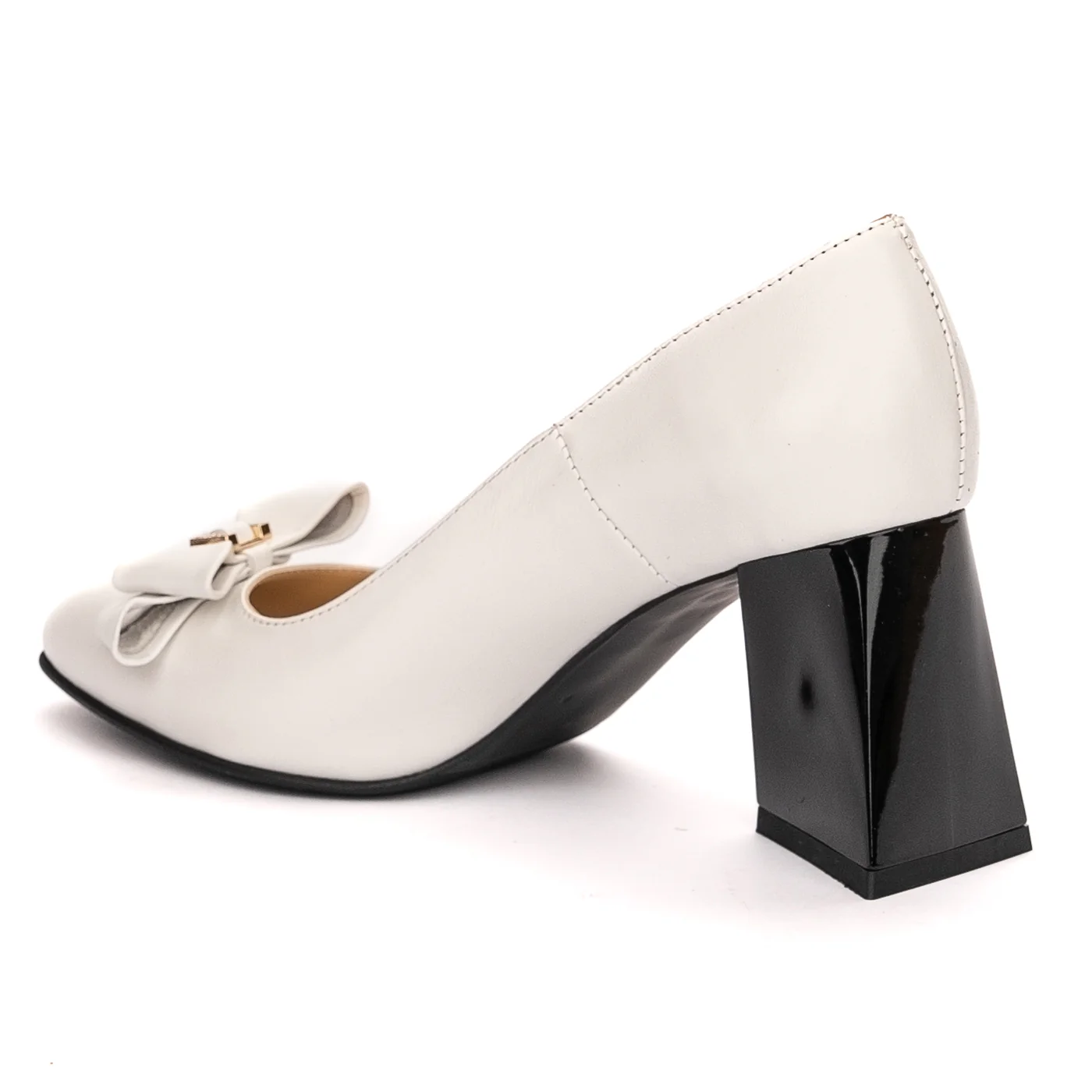 Pantofi dama din piele naturala alba toc gros 13370 - Image 2