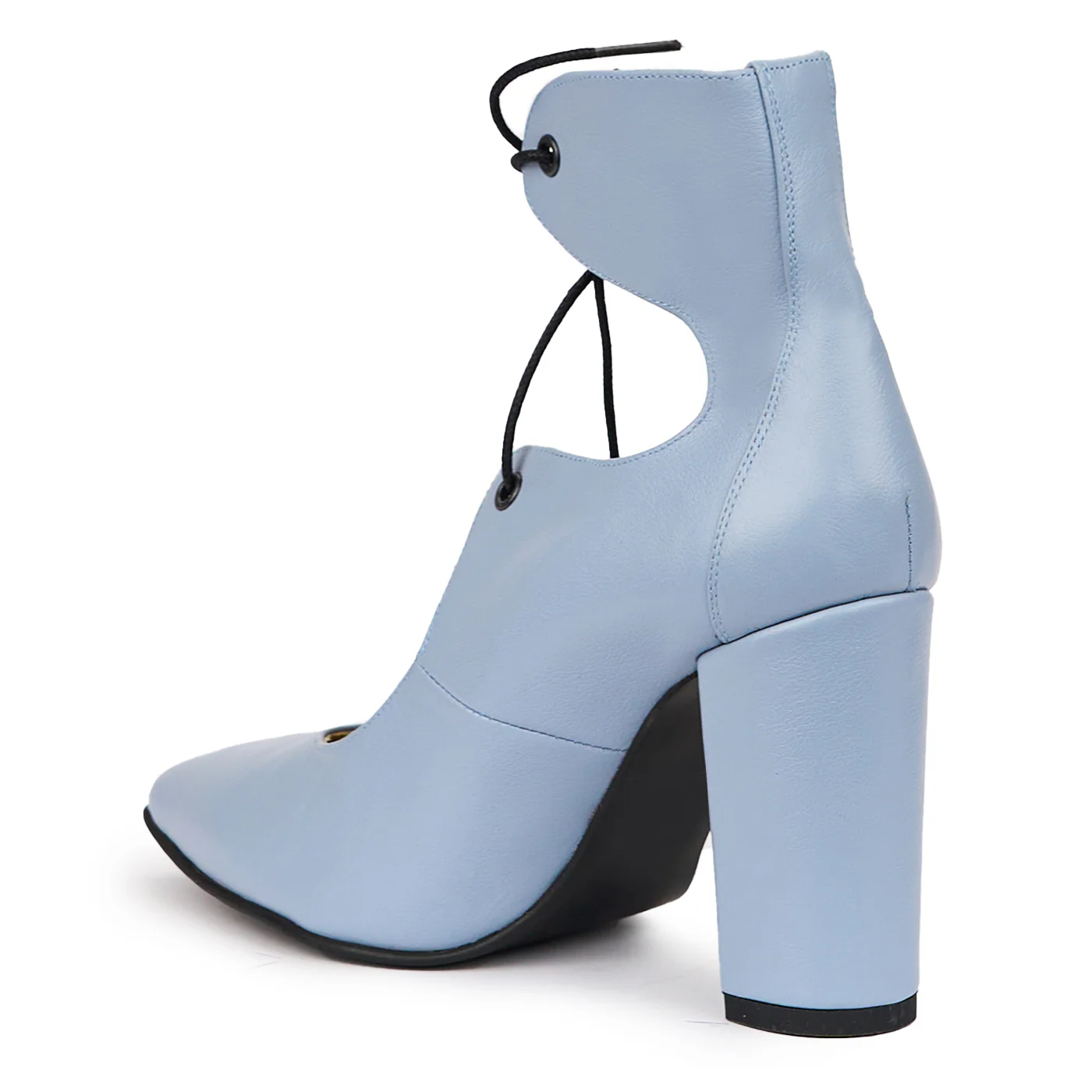 Pantofi dama din piele naturala albastra cu toc gros 10 cm 14241 - Image 2