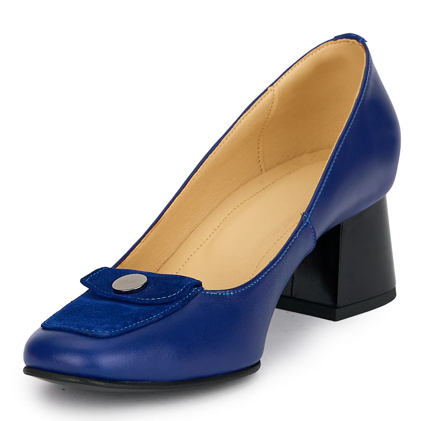 Pantofi dama din piele naturala albastra cu toc gros 5.5 cm 19184 - Image 3