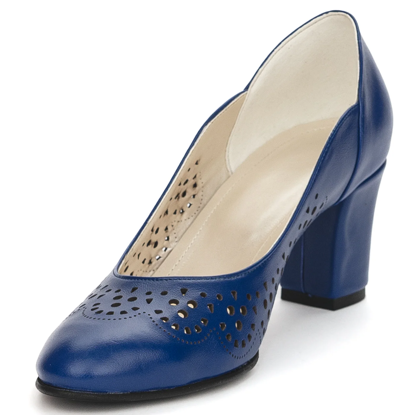 Pantofi dama din piele naturala albastra cu toc gros 7 cm 13872 - Image 3