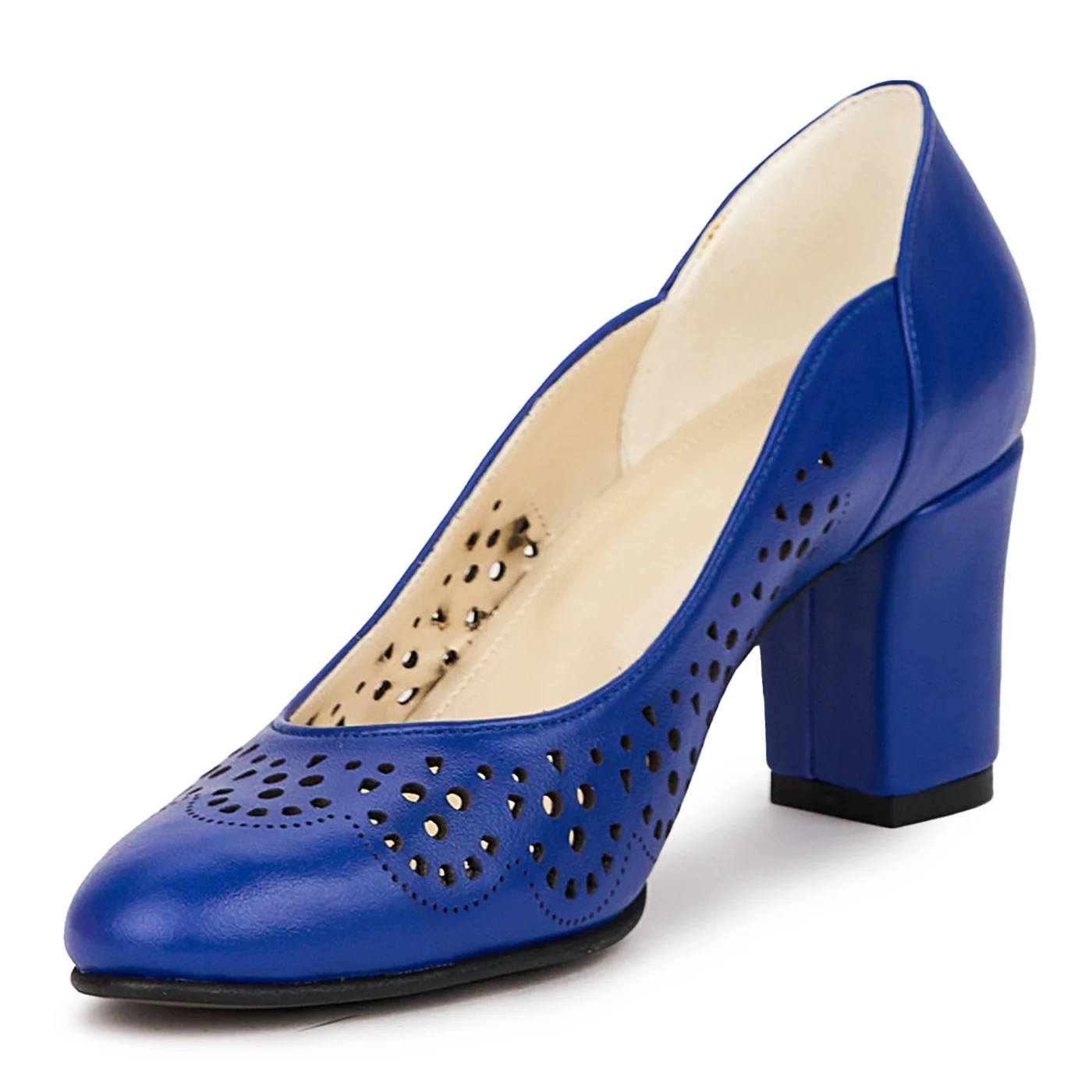 Pantofi dama din piele naturala albastra cu toc gros 7 cm 14439 - Image 3