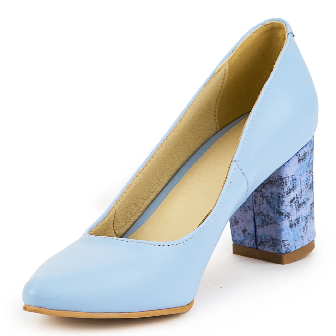Pantofi dama din piele naturala albastra cu toc gros 7 cm 14879 - Image 3