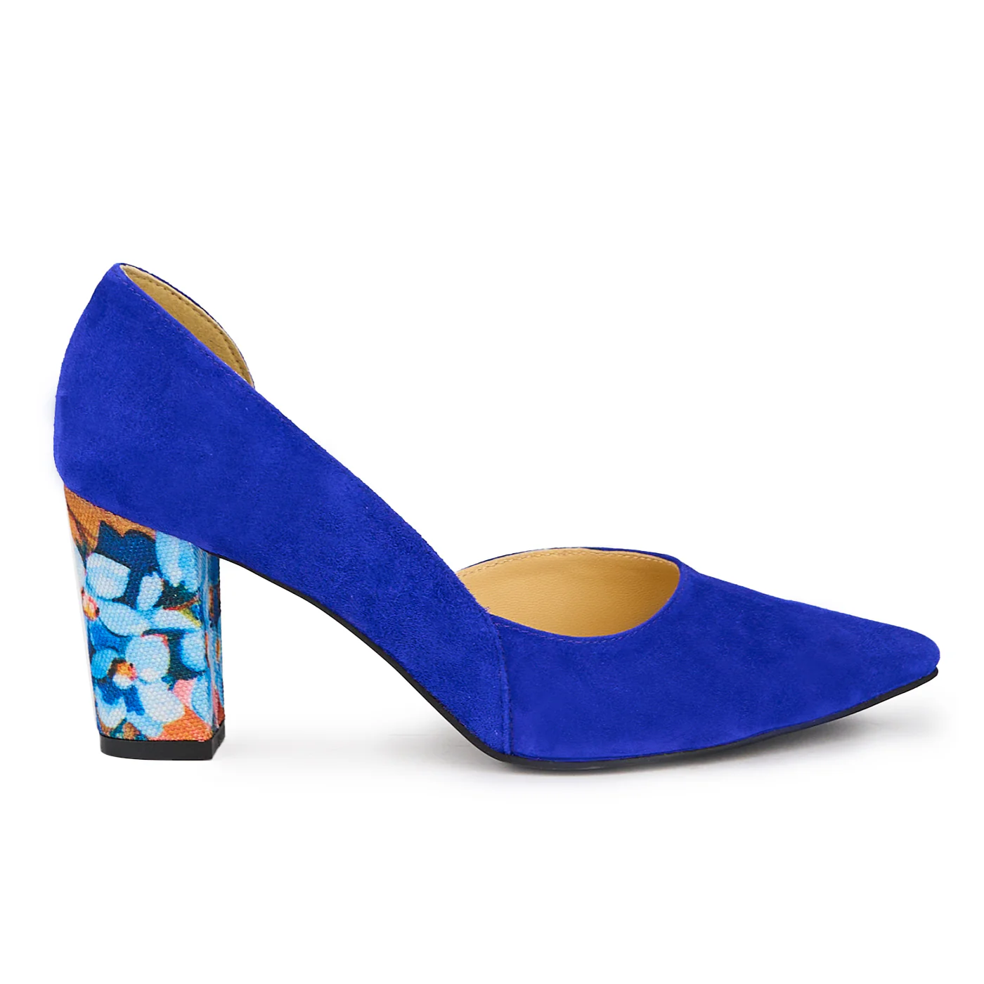 Pantofi dama din piele naturala albastra cu toc gros 8 cm 15850