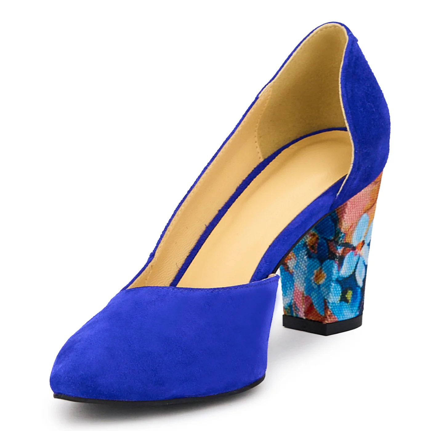 Pantofi dama din piele naturala albastra cu toc gros 8 cm 15850 - Image 3