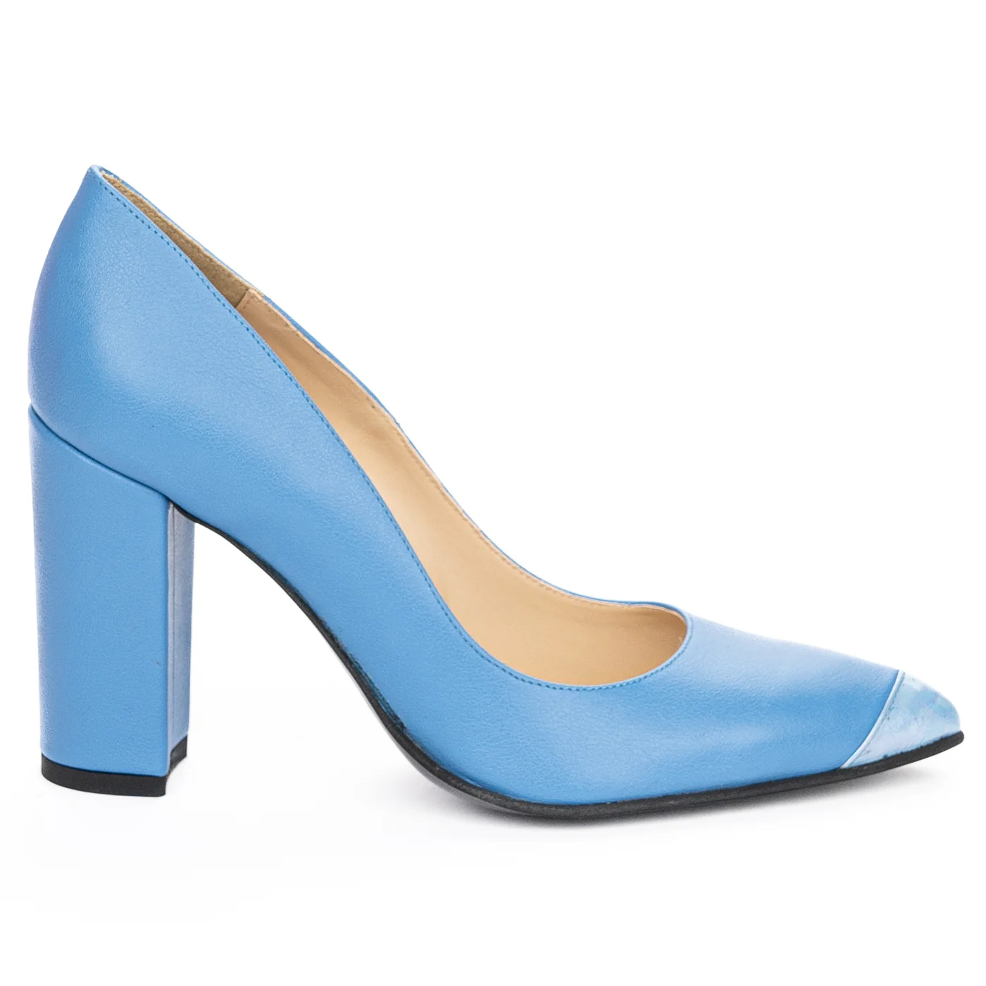 Pantofi dama din piele naturala albastra cu toc gros 9.5 cm 13922