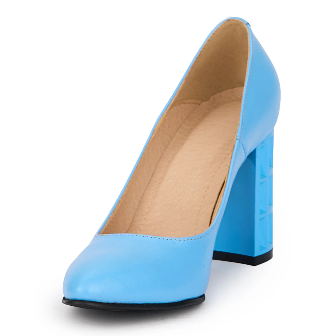 Pantofi dama din piele naturala albastra cu toc gros 9 cm 15515 - Image 3