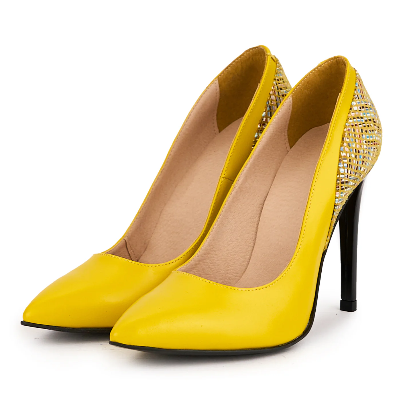 Pantofi dama din piele naturala galbena cu toc subtire 10.5 cm 16723 - Image 3