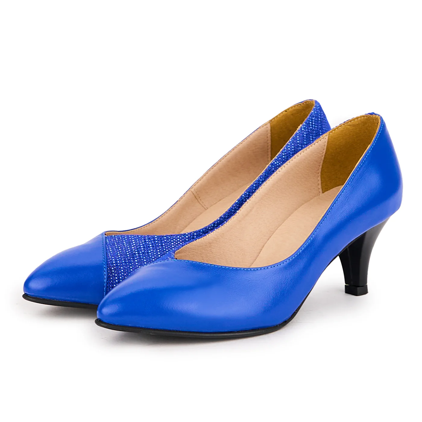 Pantofi dama din piele naturala albastra cu toc subtire 6 cm 16722 - Image 3