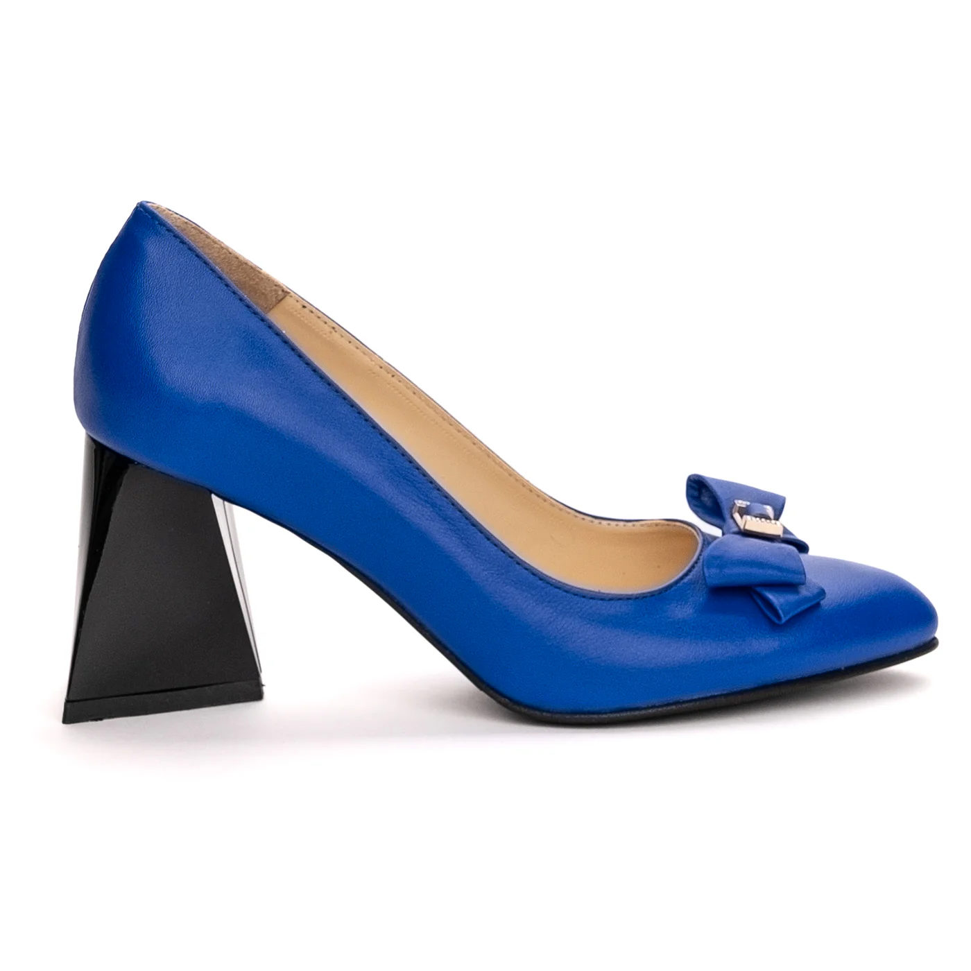 Pantofi dama din piele naturala albastra toc gros 13392
