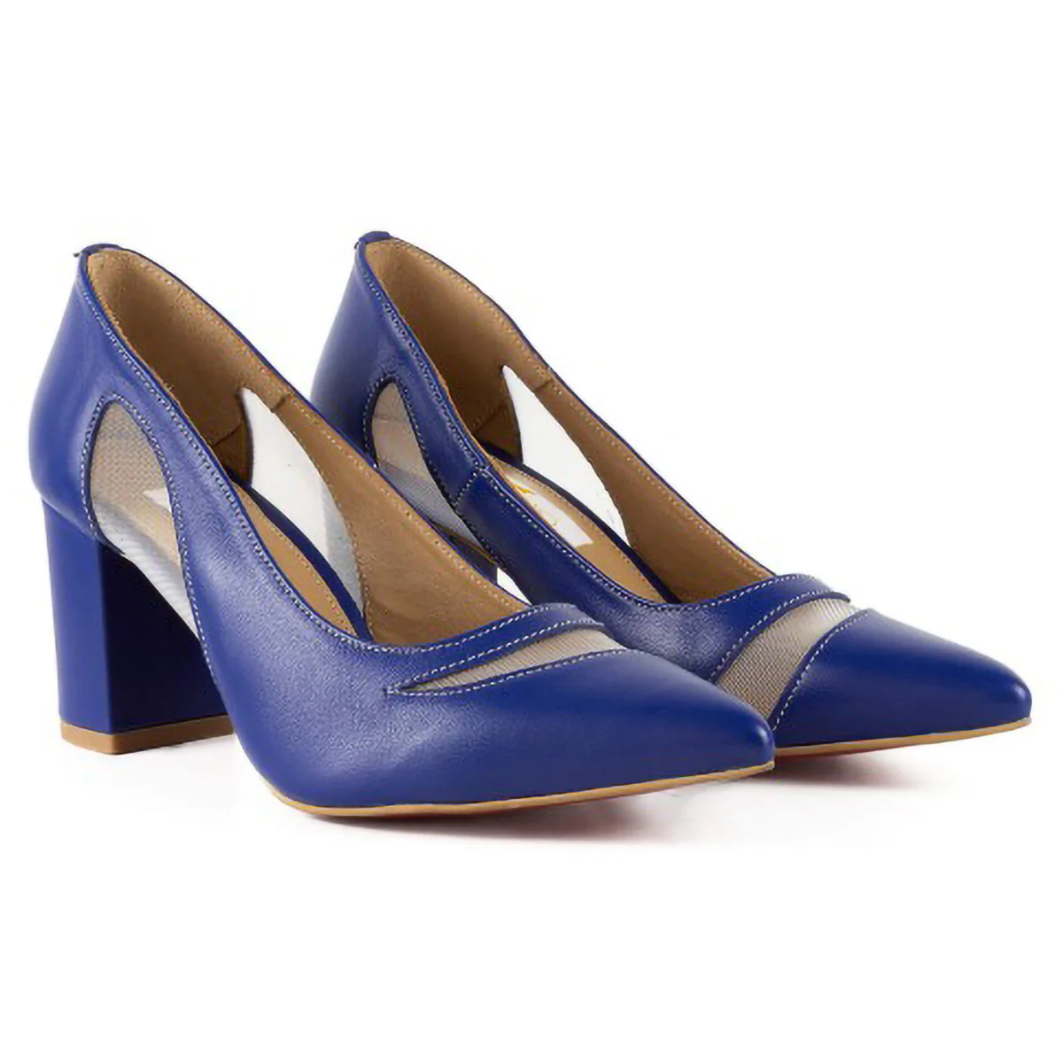 Pantofi dama din piele naturala albastru cu toc gros 6 cm 15761 - Image 2