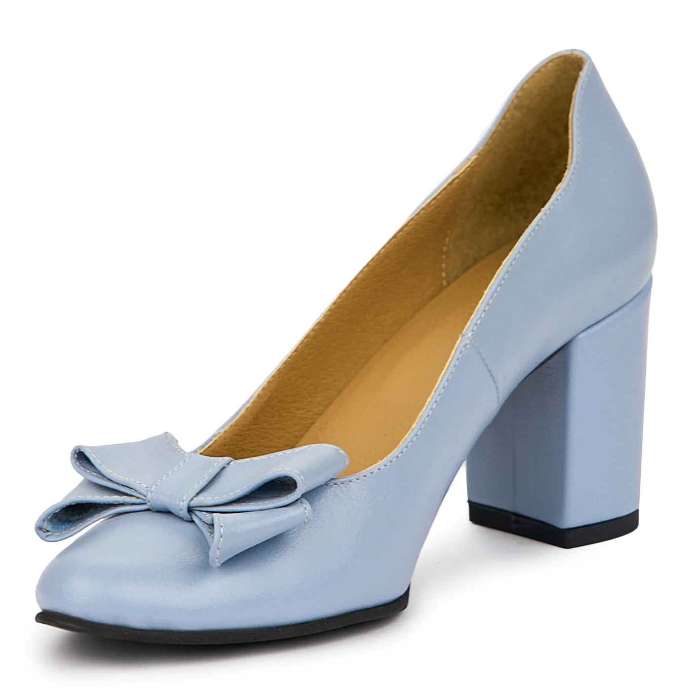Pantofi dama din piele naturala albastru cu toc gros 7.5 cm 14279 - Image 3