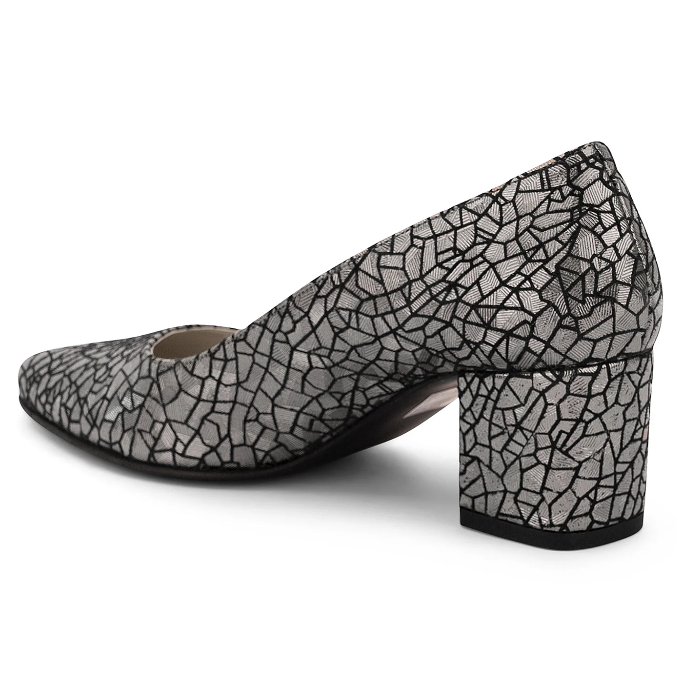 Pantofi dama din piele naturala argintie cu toc gros 6 cm 14147 - Image 2