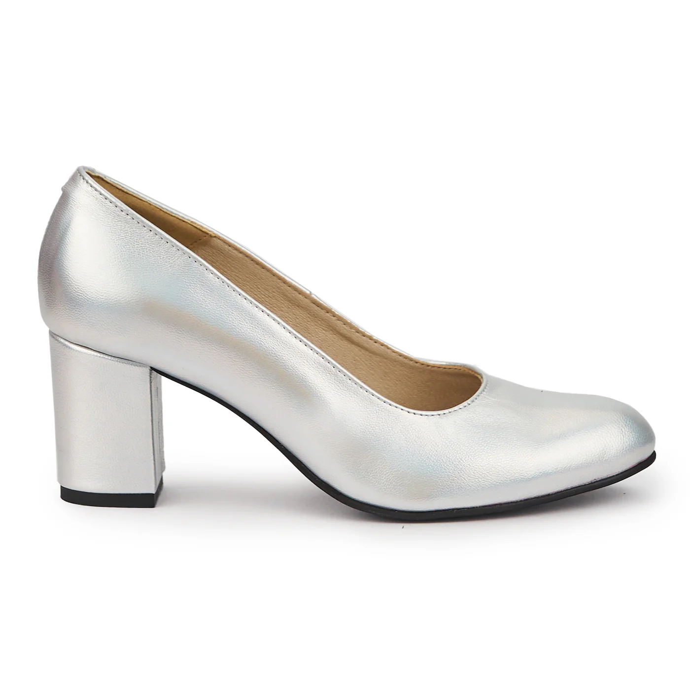 Pantofi dama din piele naturala argintie cu toc gros 7 cm 14679