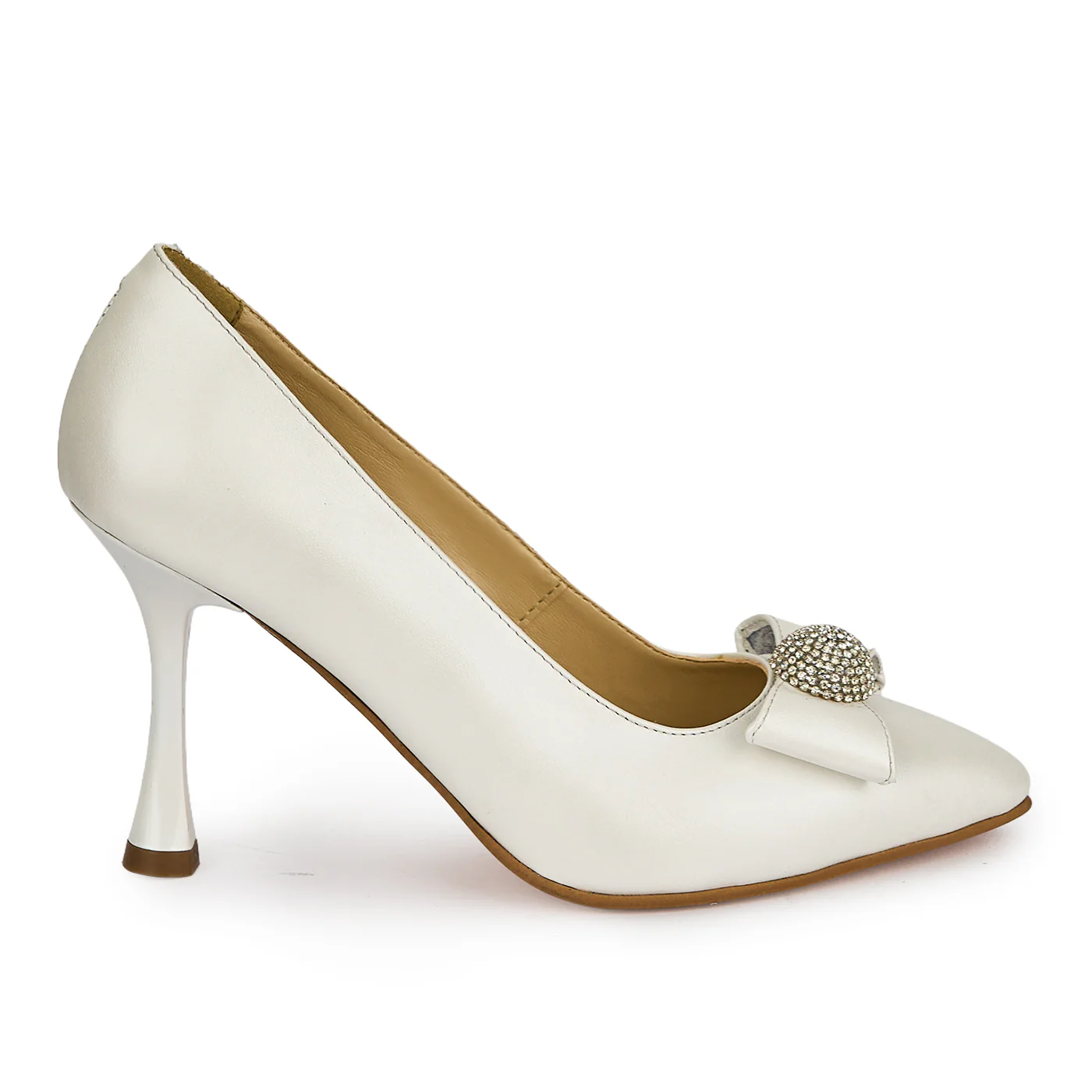 Pantofi dama din piele naturala alba cu toc subtire 8.5 cm 19466