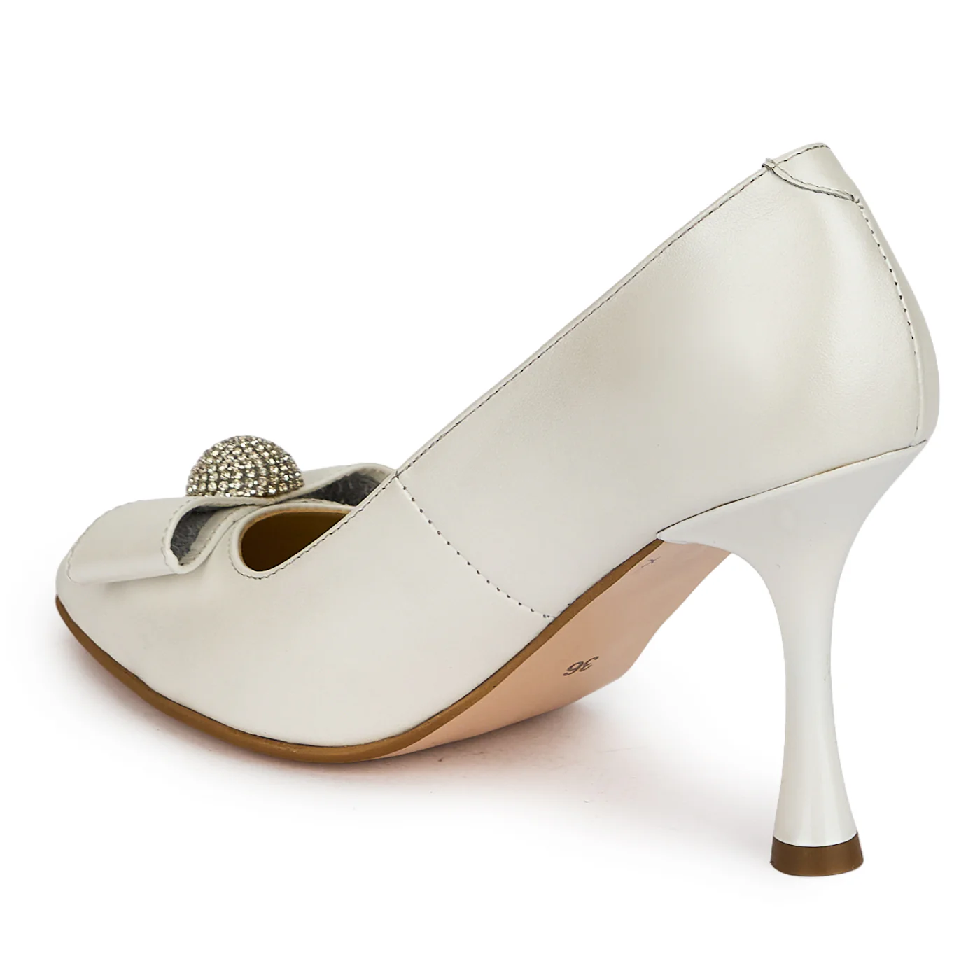 Pantofi dama din piele naturala alba cu toc subtire 8.5 cm 19466 - Image 2
