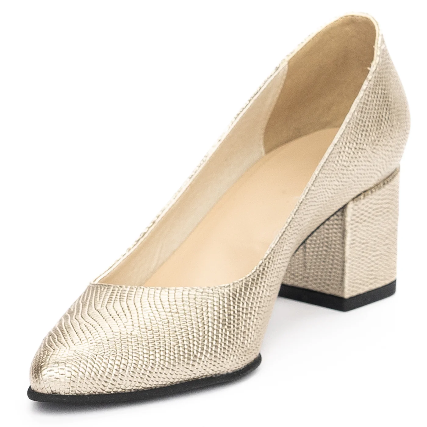 Pantofi dama din piele naturala aurie cu toc gros 6 cm 13950 - Image 3