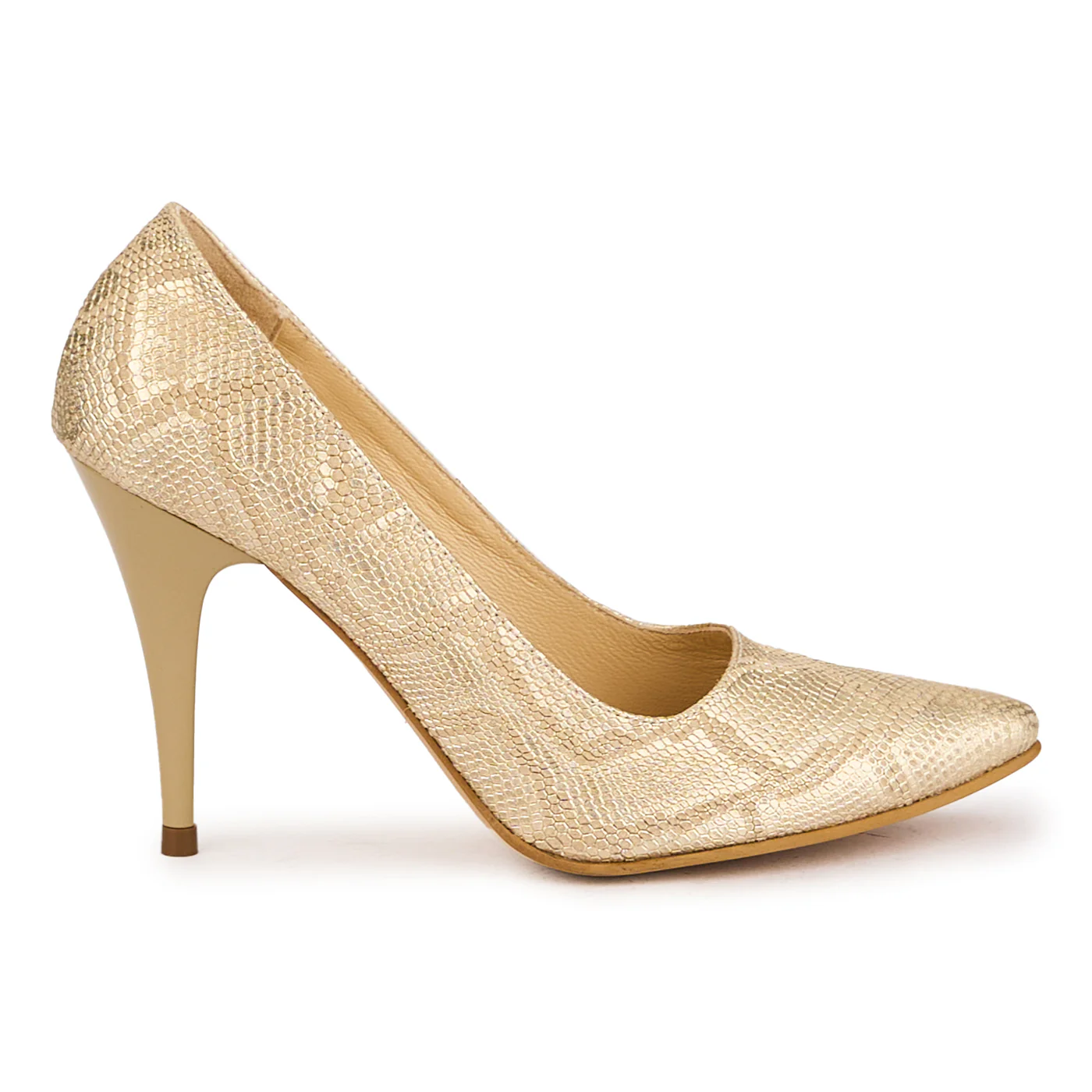 Pantofi dama din piele naturala aurie cu toc subtire 10 cm 16787
