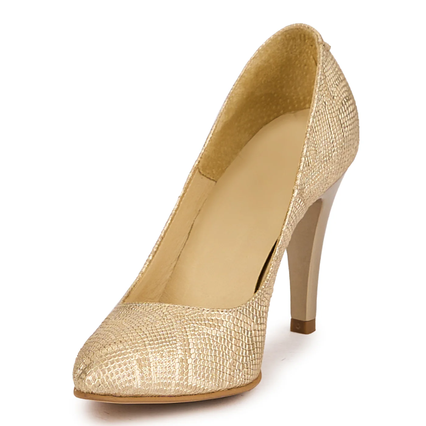 Pantofi dama din piele naturala aurie cu toc subtire 9.5 cm 16754 - Image 3