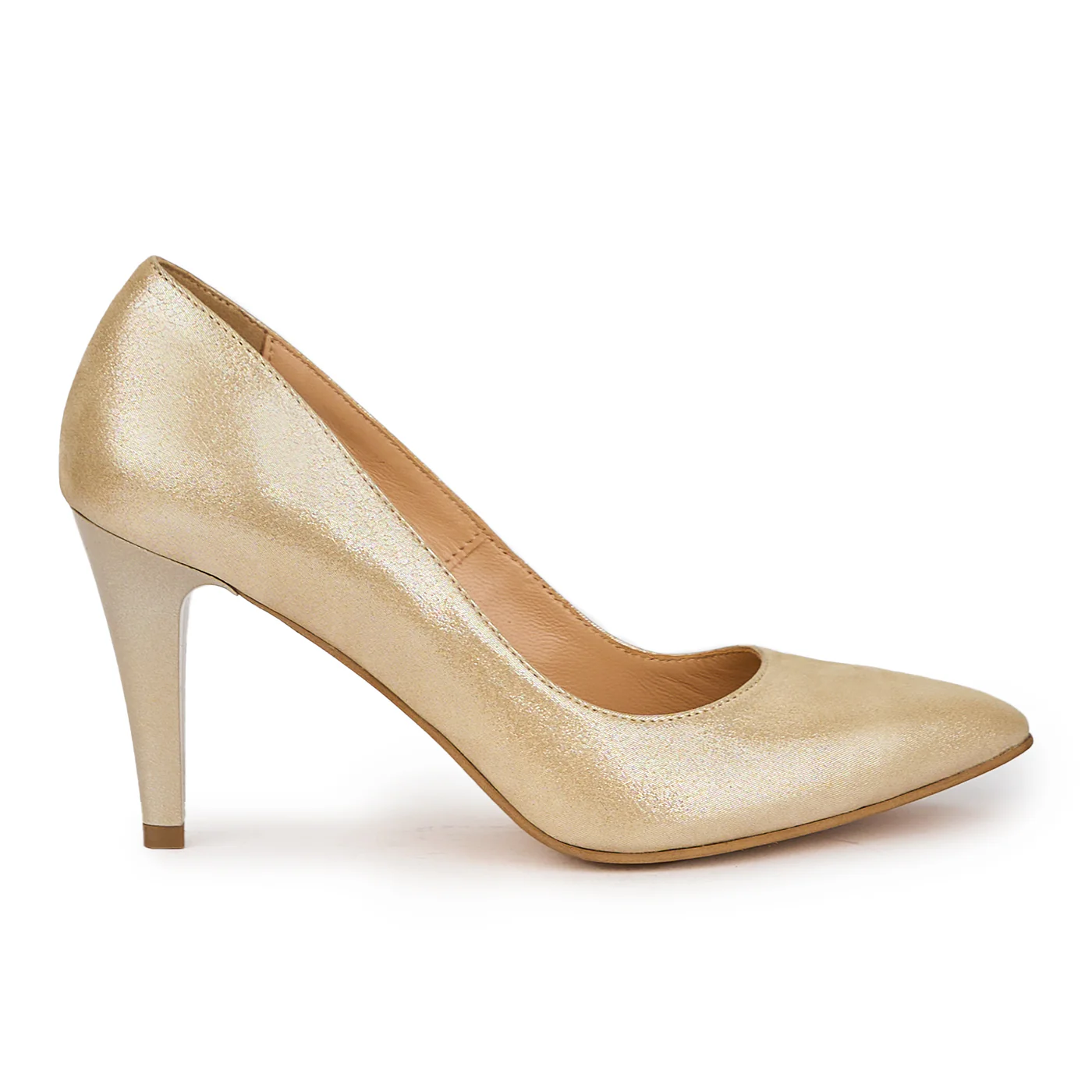 Pantofi dama din piele naturala aurie cu toc subtire 9 cm 15540
