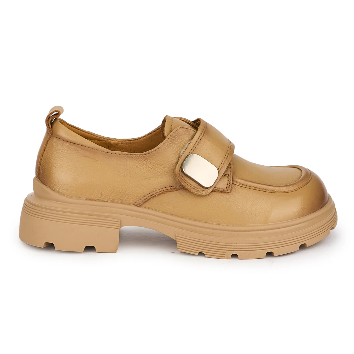 Pantofi dama din piele naturala bej cu accesoriu metalic 18711
