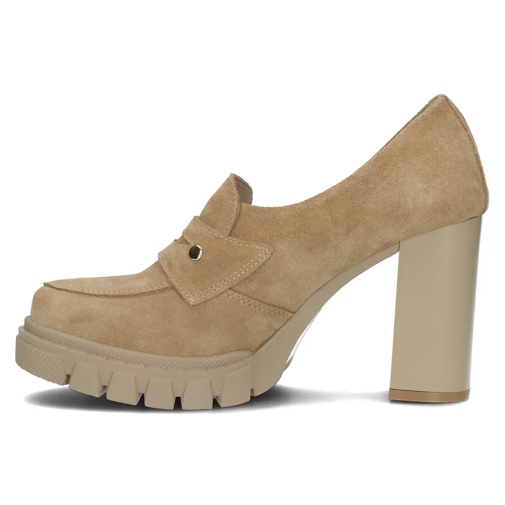 Pantofi dama din piele naturala bej cu toc gros 10 cm 14583 - Image 3
