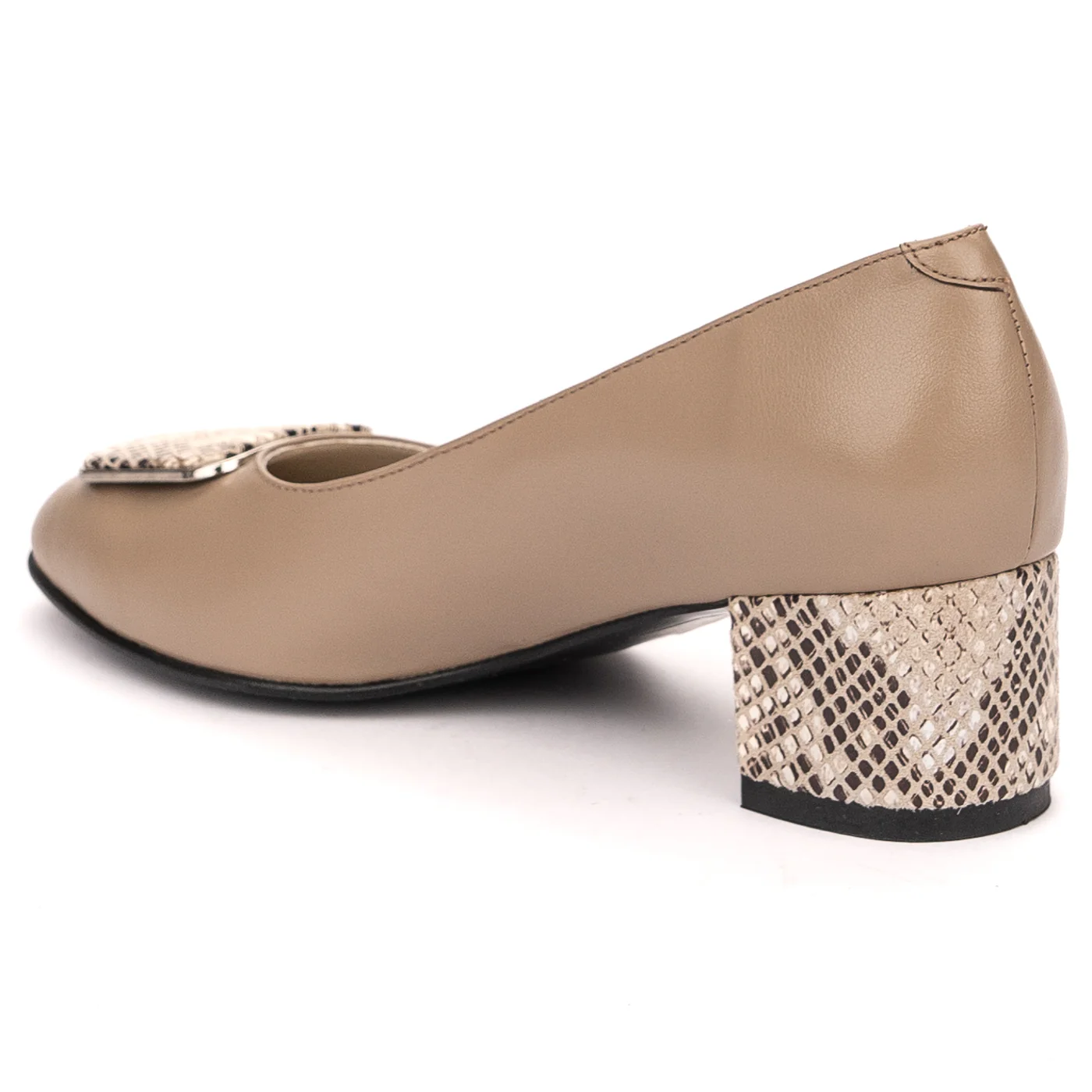 Pantofi dama din piele naturala bej cu toc gros 13581 - Image 2