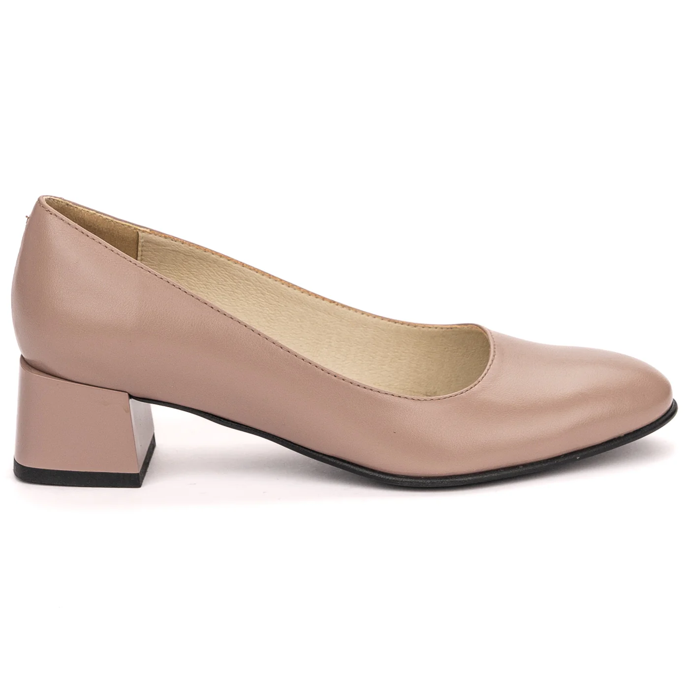 Pantofi dama din piele naturala bej cu toc gros 13587