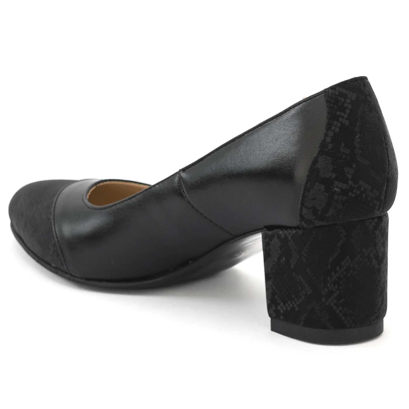Pantofi dama din piele naturala neagra cu toc gros 13969 - Image 2